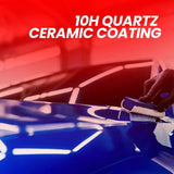 Applying 10H Quartz Ceramic Coating to a glossy blue car with an applicator pad