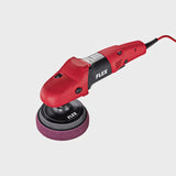 Red FLEX electric car polisher with foam pad for auto detailing on white background