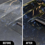 Before and after comparison of car paint detailing using Turtle Wax 1 & Done Detailer.