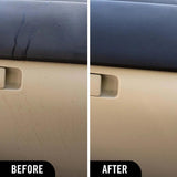 Before and after comparison of a car interior cleaned with Turtle Wax 1 & Done Detailer.