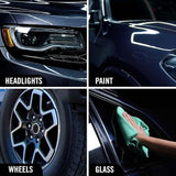 Turtle Wax Hybrid Solutions Ceramic 3in1 Detailer application on headlights, paint, wheels, and glass.