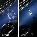 Before and after comparison of Turtle Wax Ceramic 3in1 Detailer removing swirls from blue car paint.
