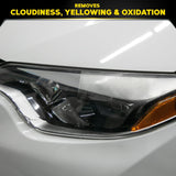 Car headlight restoration removes cloudiness, yellowing, oxidation for clear, bright lights