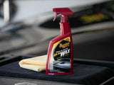 Meguiar's Quik Wax spray bottle with microfiber towel, car detailing product for shine and protection