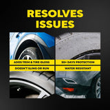 Car detailing product adds trim & tire gloss, 30+ days protection, water resistant, no slinging