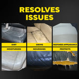 Car interior cleaner resolves dirt, grime, restores appearance, moisturizes, nourishes, protects leather & fabric seats