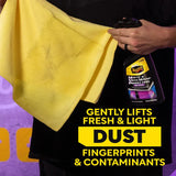 Meguiar's Matte & Vinyl Wrap Protection Detailer with yellow microfiber towel for dust and contaminant removal