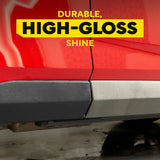 Durable high-gloss car paint shine on red vehicle panel