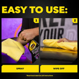 Easy 2-step car wrap protection: spray & wipe with yellow microfiber cloth for matte vinyl care