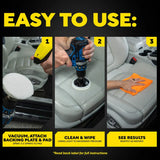 Easy 3-step car seat cleaning: vacuum, attach pad, clean & wipe for spotless results