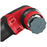 Cordless orbital polisher with red and black handle and attached foam polishing pad