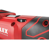 Close-up of red cordless rotary polisher with speed control dial, car detailing tool