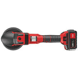 Cordless red rotary polisher with 18V battery for professional car detailing
