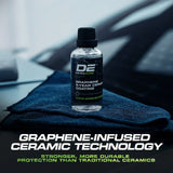 Detail Ease Graphene 5-Year Ceramic Coating bottle on a blue microfiber cloth.