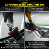 Car headlight restoration using DA Power System Tool with foam pad and microfiber towel
