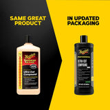 Meguiar's Ultra-Cut Compound 105 in original and updated packaging for car detailing