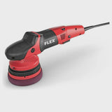 Red and black FLEX orbital car polisher with pad for paint correction and detailing
