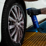 Applying Labocosmetica SIDERO iron remover gel to a dirty car wheel rim