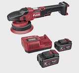 Cordless car polisher kit with two batteries and charger on grey background