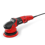 Red and black electric dual action car polisher with FLEX logo for auto detailing