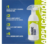Q² FabricCoat ceramic fabric protectant spray bottle with 4-step application guide for car interiors