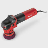 Red and black electric car polisher with FLEX logo for auto detailing